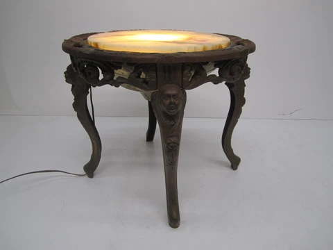 Antique Vtg Cast Iron Cherub Angel Side End Table Marble Top Backlit Lighted Cover