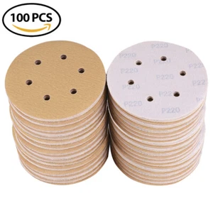 100PCS 220 Grit 6 inch 6-Hole Sanding Disc Sandpaper Sander Paper Hook Loop - Picture 1 of 6