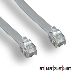 7 14 25 50FT RJ11 6P4C Reverse Telephone Phone Line Cable Cord Flat For Voice - Picture 1 of 5
