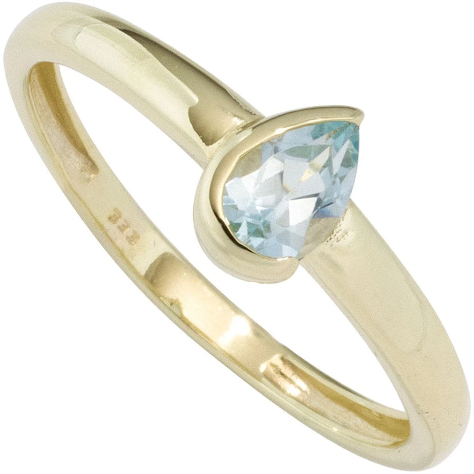 Anillo De Dama Con Topacio Azul Claro, Gota, 333 Oro Amarillo - Imagen 1 de 1