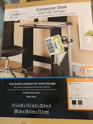 Brand New Sealed Mainstays Black Computer Desk with Side Storage  - Image 1 of 4
