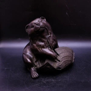 Estatuilla Estatua Okimono Perro Bronce Japonés De Colección Firmada por Jyoun. - Imagen 1 de 14