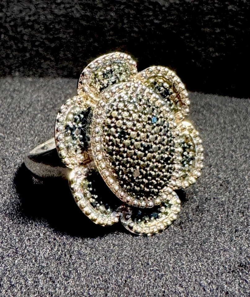 Anillo Pavé Floral Verde Vintage Plata Esterlina Marcasita SJ 925 Años 70 Talla 9.5 Foto 1 de 4