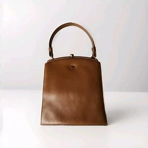 Vintage Stuctured Kiss Lock Tan Shoulder Handbag - Picture 1 of 12