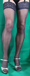 3 pairs Nurse Style Navy Large Size 15Denier Lace Top Satin Sheen Stockings - Picture 1 of 12