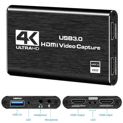 4K HDMI Capture Card for Streaming, Full HD 1080P 60FPS USB Cam Link Game Audio - Image 1 of 4