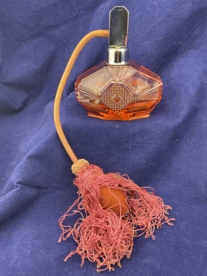 antique Czech peach color perfume atomizer bottle - Image 1 of 4