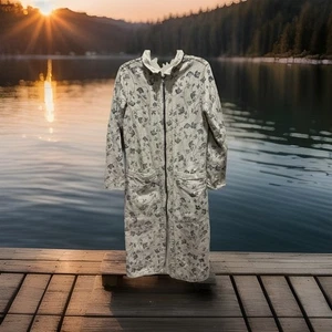 FLAX Lagenlook Reversible Floral Natural Linen Trench Coat Duster Plus 3G 24-26 - Picture 1 of 15