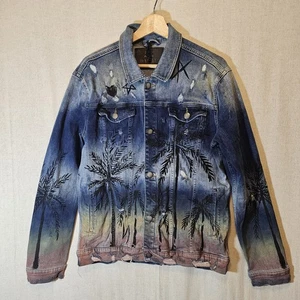 Damati Jeans Jeansjacke bemalt Palmen distressed verziert Herren Large - Bild 1 von 13