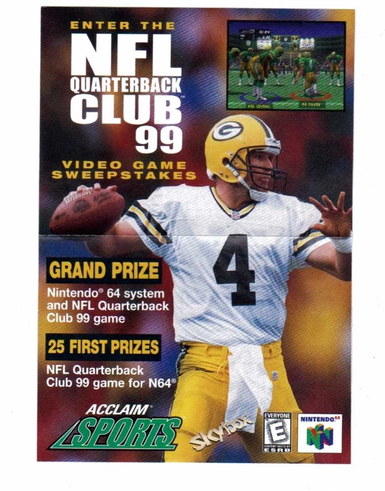 Винтажная форма заявки на участие в лотерее NFL Quarterback Club '99 Brett Favre N64 - Изображение 1 из 2