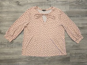 Adrianna Papell Top Blouse Womens Large Pink Black Polka Dot 3/4 Sleeve Stretch - Picture 1 of 17