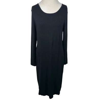 Nina Leonard Black Knit Sweater Dress Minimalist Chic Midi Long Sleeve Size XL - Image 1 of 4