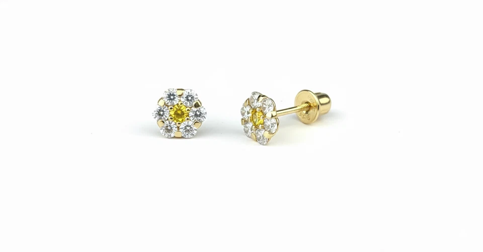 Aretes para mujer de oro amarillo de 14 quilates con forma de flor atornillada Foto 1 de 1