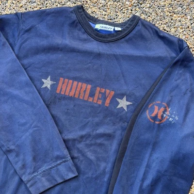 Vintage Hurley Shirt Mens Large Blue 90s Made in USA Long Sleeve Surf Mesh Layer - Image 1 of 4