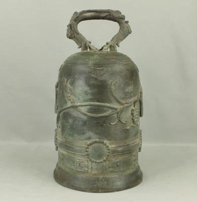 Bonsho de vid coreano período Joseon bronce pesado ocho trigramas 42 cm 7 kg Foto 1 de 4