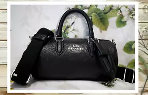 NWT Coach Lacy Mini Crossbody Handbag In BLACK Pebbled Leather Silver Hardware - Picture 1 of 15