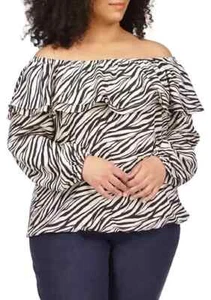 MICHAEL Michael Kors Women's Bone Tiger Print Ruffle Peasant Top Plus Size 0X - Picture 1 of 8