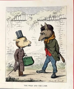Der Wolf und das Lamm Henry Bennett 1902 antiker Druck Aesop's Fables Blackjack - Bild 1 von 3