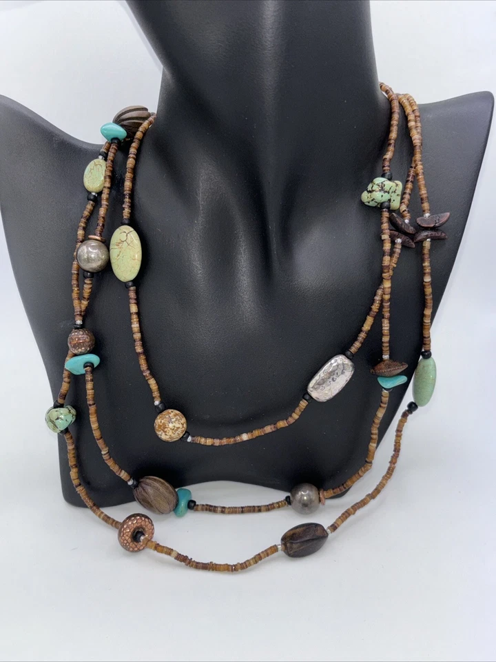 Collar Silpada Retirado N1569 60 Pulgadas Plata de Ley, Turquesa, Cobre, Concha Foto 1 de 4