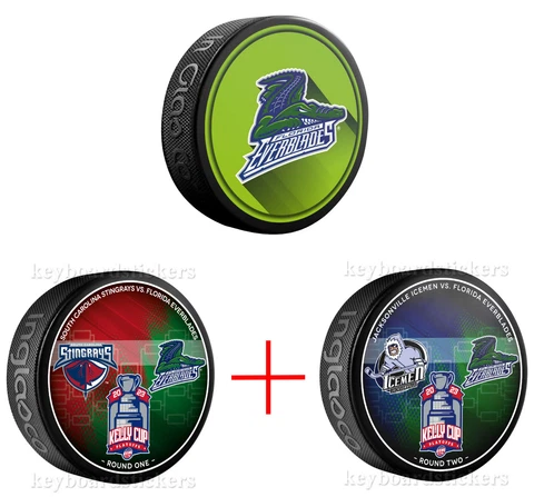2023 ECHL Kelly Cup Florida Everblades Dueling 3 Hockey Puck PKG - Round 2 Cover