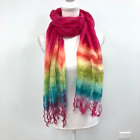 Paldarini Linen Scarf Shawl Wrap Rainbow Tie Dye Fringe Lightweight Rectangle