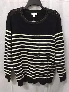 Charter Club Langarm Streifen mit Lurex Pullover schwarz XL - Bild 1 von 1
