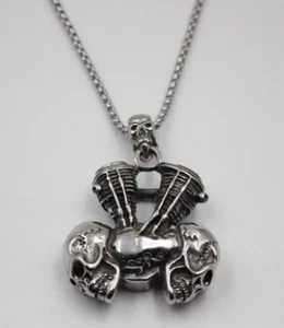 COLLANA CIONDOLO ACCIAIO MEDAGLIONE MOTORE MOTO CHOPPER TESCHI CA103 - Picture 1 of 5