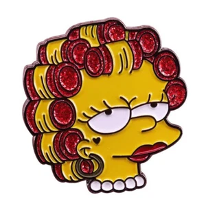 Lisa Simpson Hair Rollers TV Cartoon Gift Glitter Badge Button Enamel Lapel Pin - Picture 1 of 3