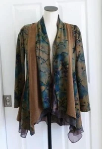 Soft Surroundings Gorgeous Fall Floral Birds Jersey+Chiffon Drape Topper PXS PS - Picture 1 of 16