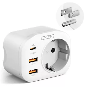 LENCENT US Reiseadapter Amerika Deutschland Stecker mit 2 USB & 1 PD20W Typ-C - Bild 1 von 7