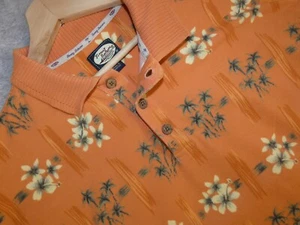 Tommy Bahama Polo Shirt Mens Large Orange Floral Hawaiian All Over Print Cotton - Picture 1 of 7
