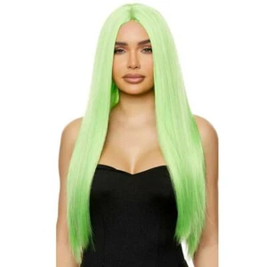 Peluca larga verde parte central recta unisex disfraz fiesta cosplay anime 991579 - Imagen 1 de 3