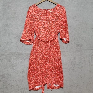 Vestido Boden 12 Ines Rama Oliva Rojo Blanco Cuello en V Cremallera Hasta la Rodilla Cinturón Corbata - Imagen 1 de 15