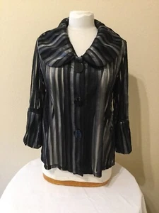 Top Rebekah Negro Plata y Gris Transparente Manga Abullonada 3/4 Talla M - Imagen 1 de 7