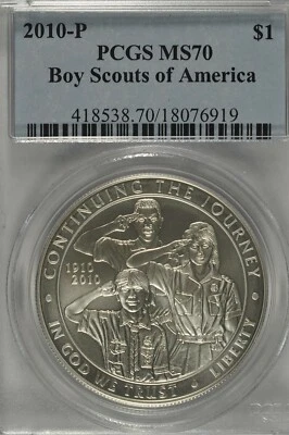 2010 P Boy Scouts of America Commemorative Silver Dollar PCGS MS70 - Image 1 of 3