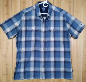 KUHL Response Shirt Men's Large Short Sleeve Button Plaid Blue Hiking Outdoor - Picture 1 of 14