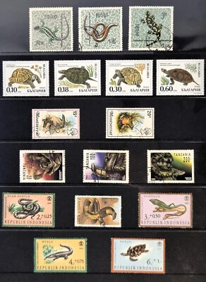 Amphibians - Turtles Snakes Lizards - Stamps From Around the World - U/VF/LH - Image 1 of 2