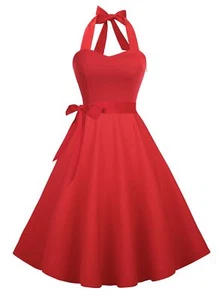 Women's Retro Halter Vintage Cocktail Dress Casual Sundress Summer 2024 - Picture 1 of 5