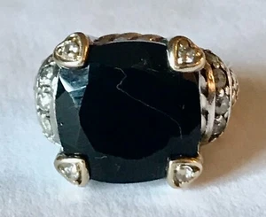 BLACK FACETED STONE STERLING SILVER 14KT GOLD MADE IN THAILAND RING SZ 6 3/4 - Picture 1 of 12