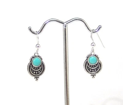 Pendientes colgantes de plata de ley turquesa ganchos franceses  Foto 1 de 3