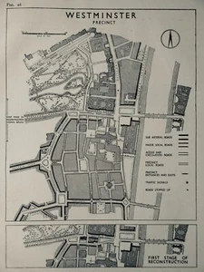 Plan original 1943/mapa del condado de Londres plan RECINTO DEL RÍO THAMES de Westminster - Imagen 1 de 2