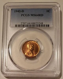 1942 D Lincoln Wheat Cent MS64 RED PCGS - Picture 1 of 2
