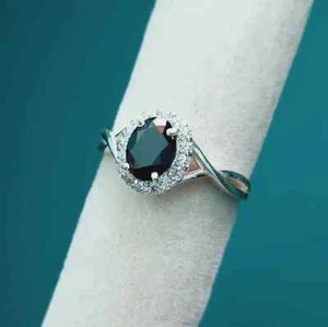 Anello In Onice Nero A Forma Ovale Per Fidanzamento In Argento Sterling 925 - Foto 1 di 6