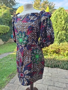 BLACKYARDS African Cotton Block Print Red Green Tunic Top UK 20 EU 48 USA 16 - Picture 1 of 15