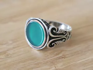 Green Agate Men’s Rings Handmade 925 Sterling Silver Turkish Ring Size 10.25 - Picture 1 of 10