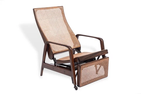 Antique Brazilian Walnut Wood & Cane Reclining Lounge Chair Cover
