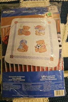 Bucilla Baby Crib Cover Sports Bears 34 X 43 Soccer Football Baseball Basketball - Image 1 of 3