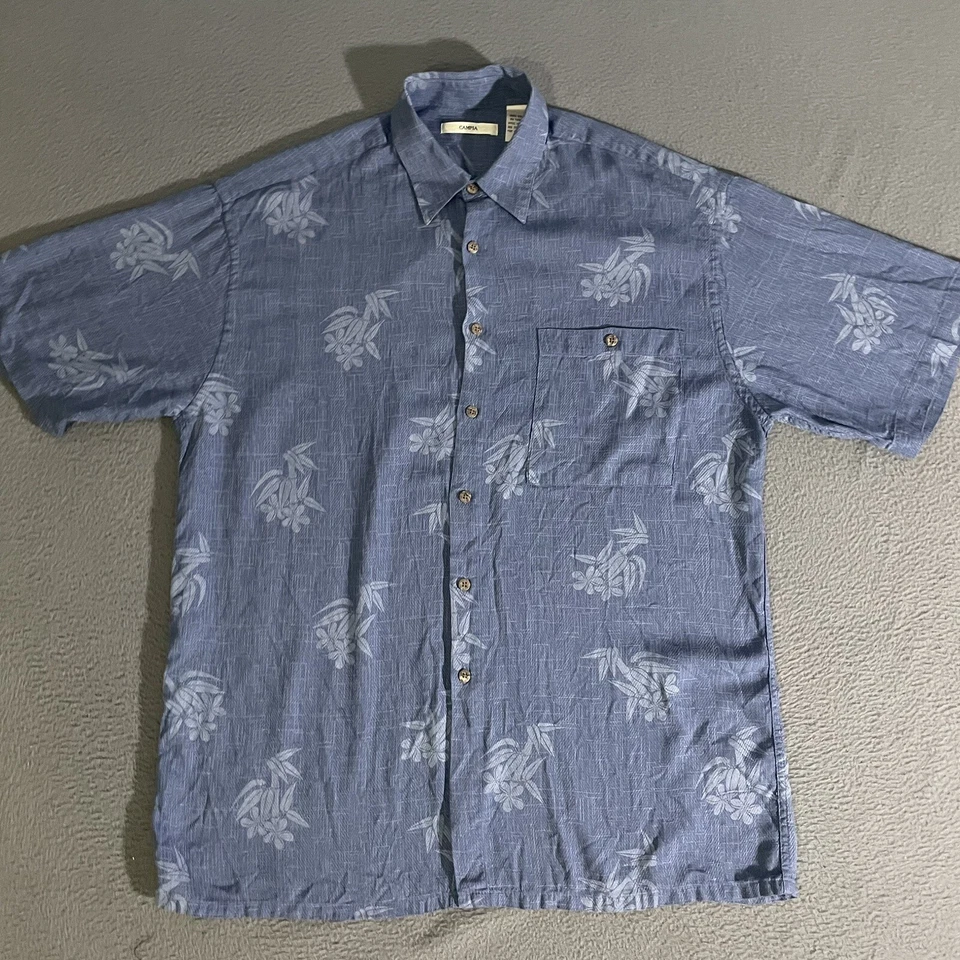 Camisa de campamento hawaiana Campia Moda para hombre mediana azul rayón estampado floral Foto 1 de 4