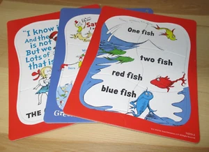3 Dr Seuss & His Friends 6 pc Puzzles - Cat in Hat, One Fish, Green Eggs - VG! - Picture 1 of 4