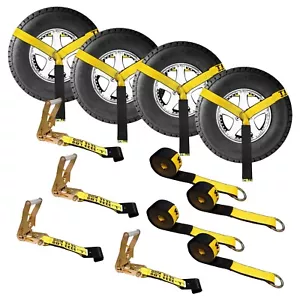USA 4 Pack 2" x10' Montaggio Laterale Ruota Rete Tie Down Cricchetto con Gancio Piatto Cinghia Lazo - Foto 1 di 57